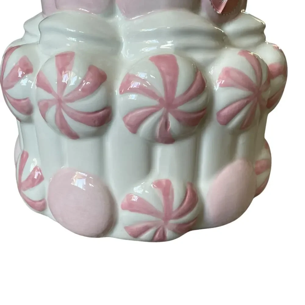 Pink Peppermint Candy Cookie Jar Holiday Canister by Peppermint & Pine NEW